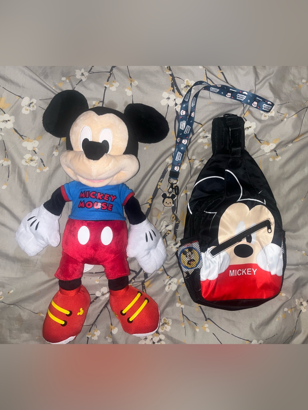 Disney Mickey Mouse Plush and Matching Red Black White Mickey Mouse Sling Bag